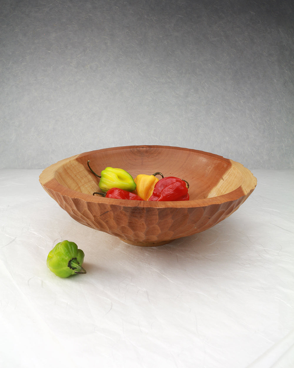 Cherry wood bowl chiseled exterior | Salad bowl | Fruits bowl | Home deco ornament Active
