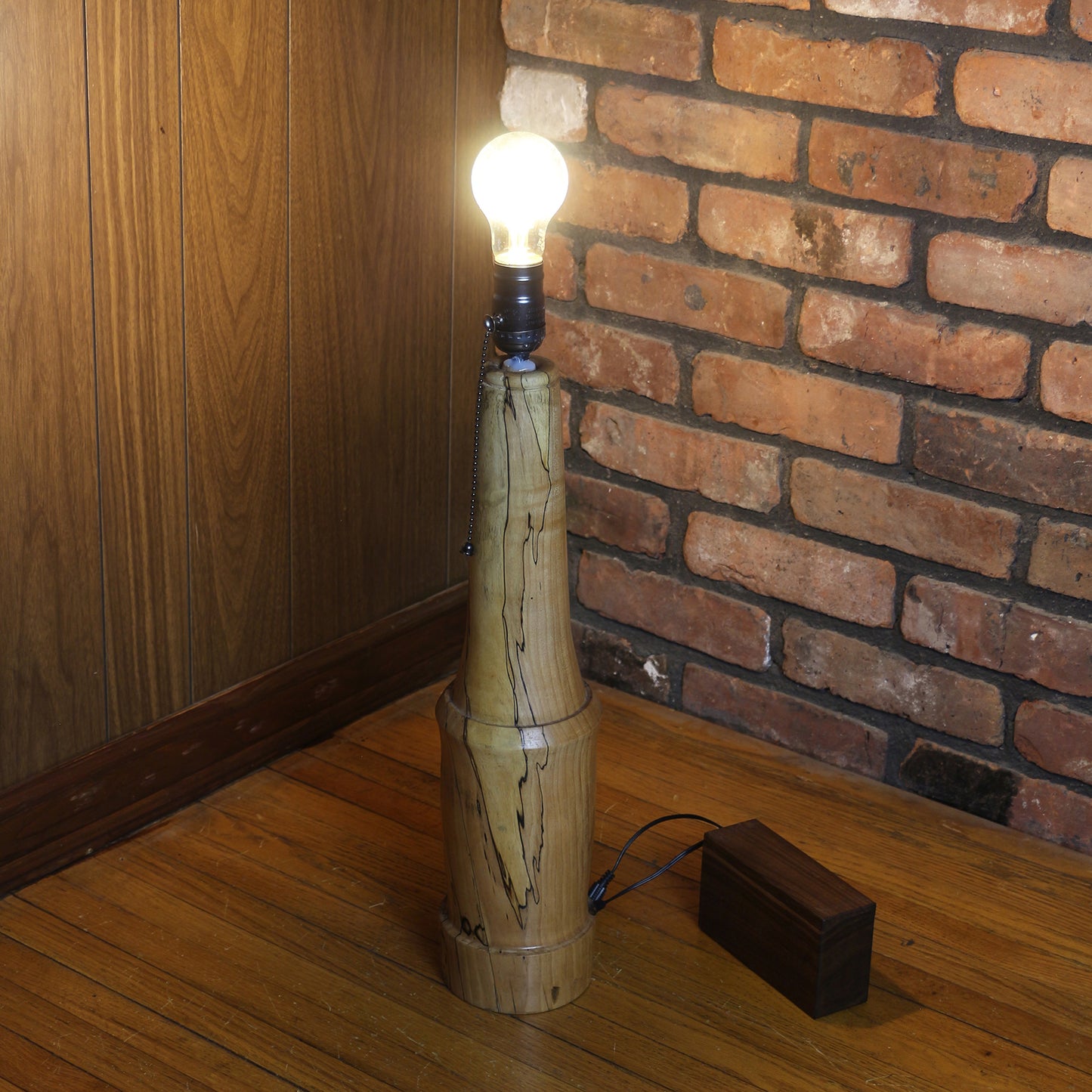 Handcrafted Table Lamp | Spalted Maple Hand Turned Lamp Base | Rustic Cabin Lamp | DC12V Battery Operation | Original Shade Collection