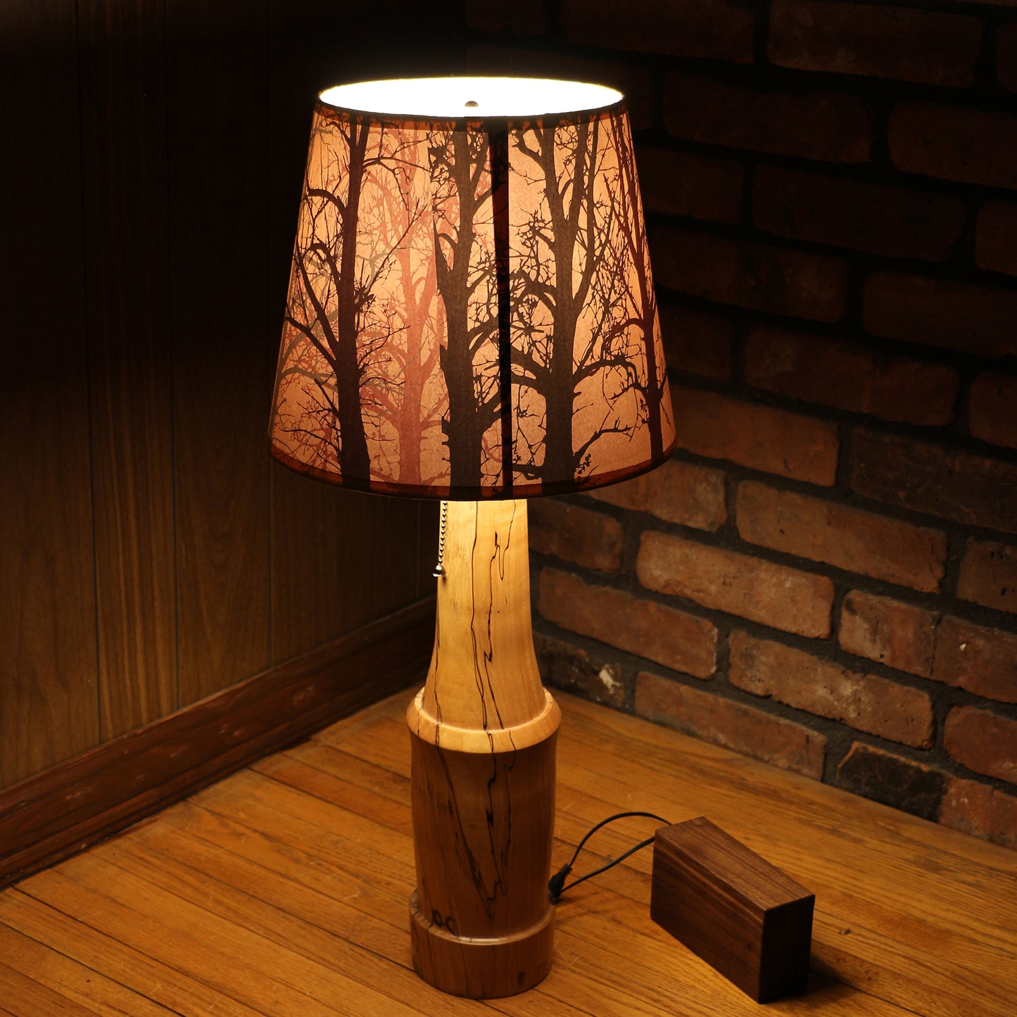Handcrafted Table Lamp | Spalted Maple Hand Turned Lamp Base | Rustic Cabin Lamp | DC12V Battery Operation | Original Shade Collection