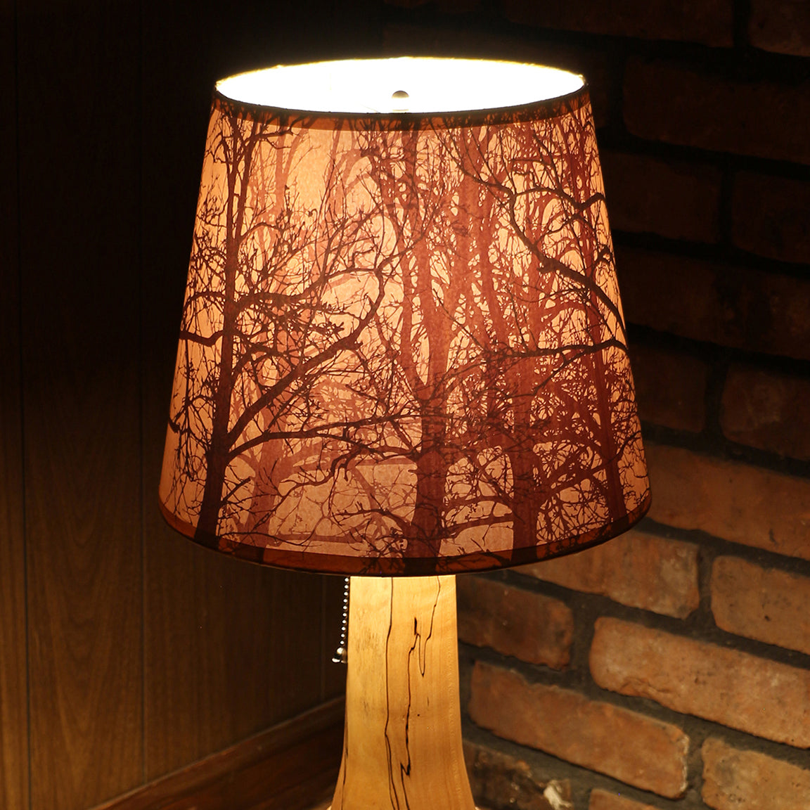 Handcrafted Table Lamp | Spalted Maple Hand Turned Lamp Base | Rustic Cabin Lamp | DC12V Battery Operation | Original Shade Collection