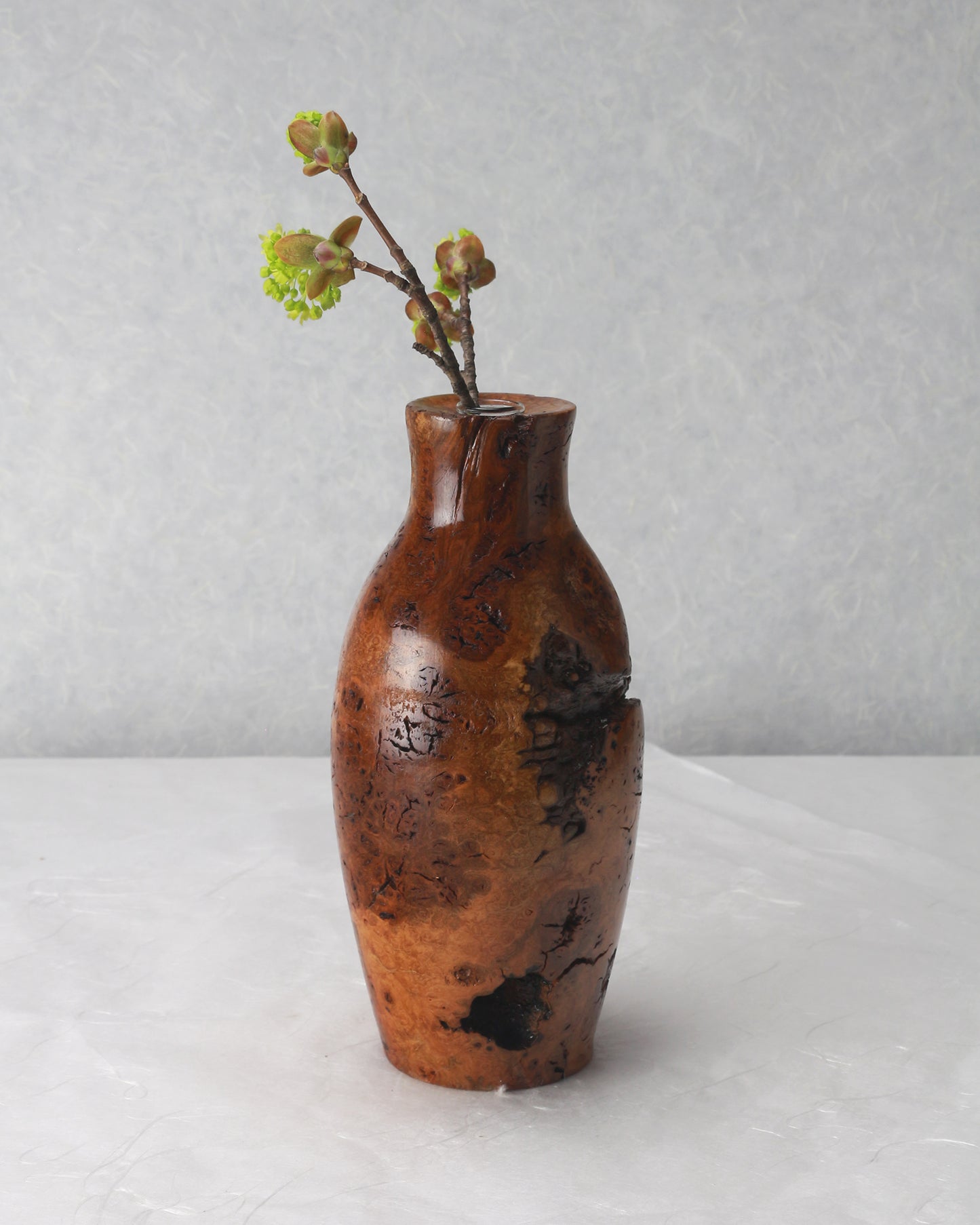 Cherry Burl | Ichirinsashi | Single flower Arrangement | 3.5x8 | Tung oil finish