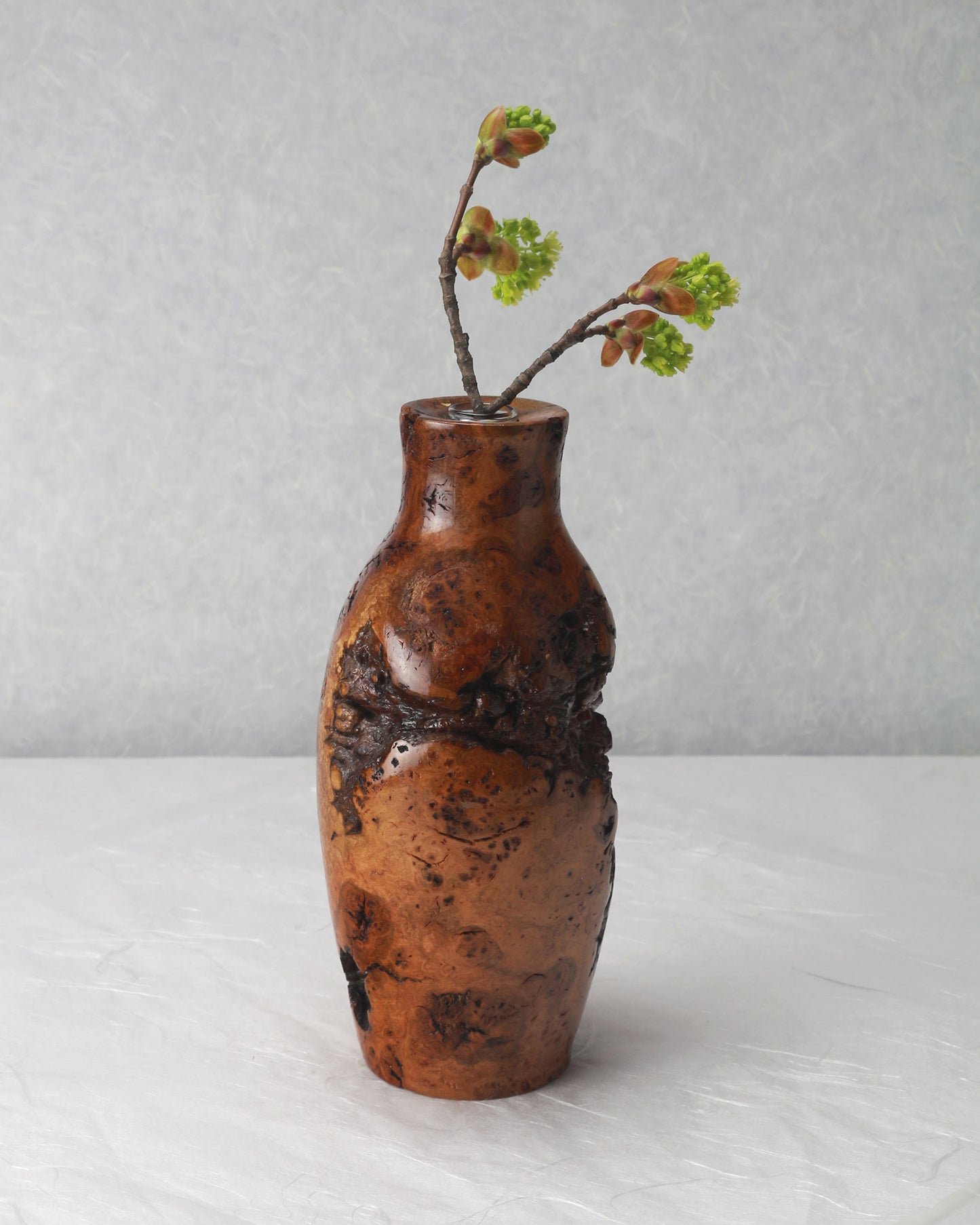 Cherry Burl | Ichirinsashi | Single flower Arrangement | 3.5x8 | Tung oil finish