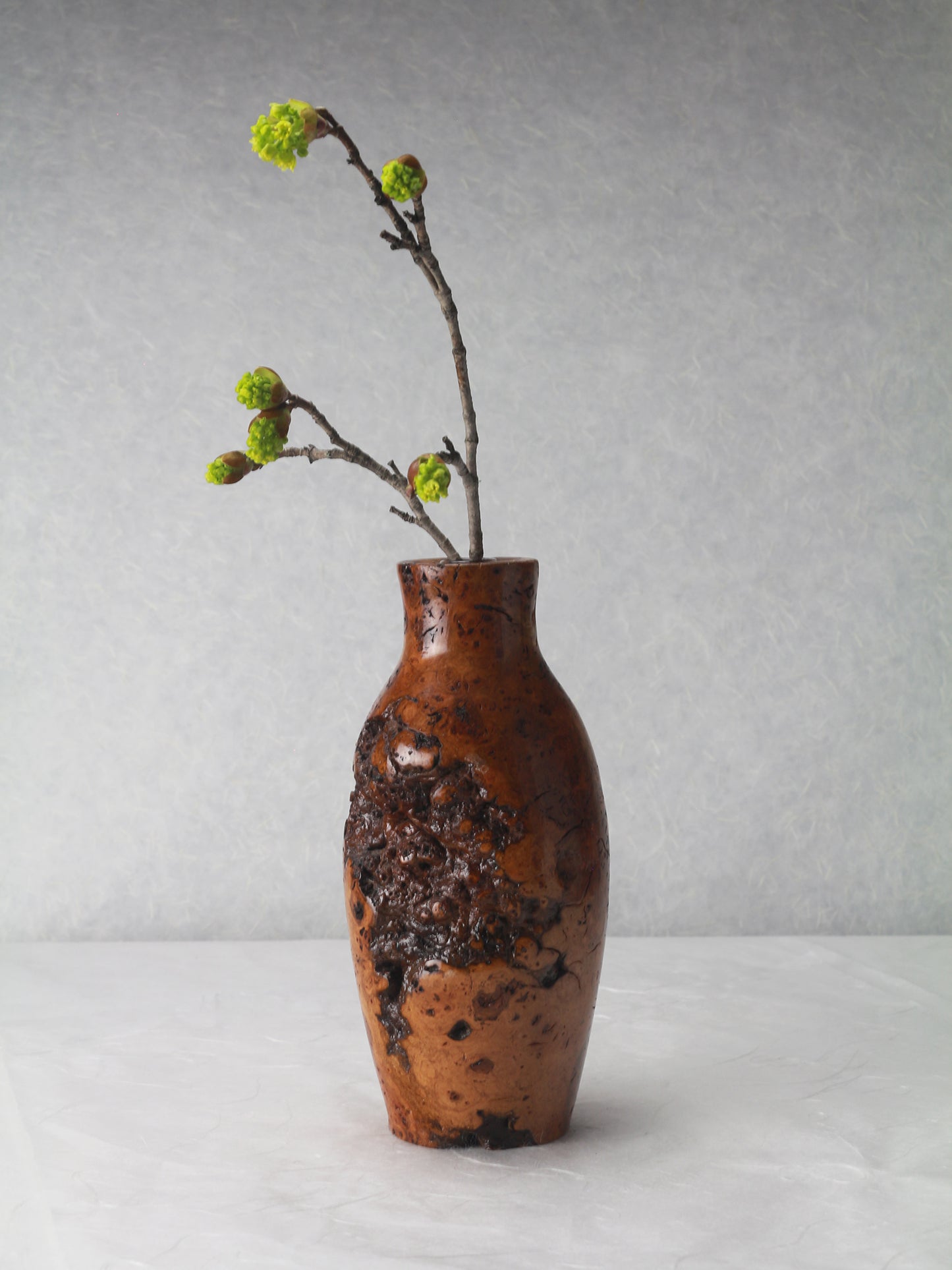 Cherry Burl | Ichirinsashi | Single flower Arrangement | 3.5x8 | Tung oil finish