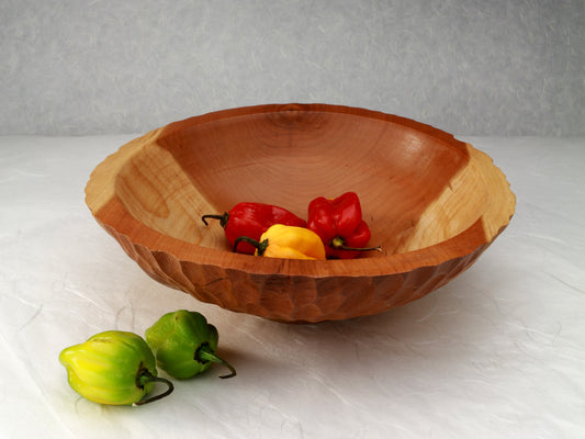 Cherry wood bowl chiseled exterior | Salad bowl | Fruits bowl | Home deco ornament Active