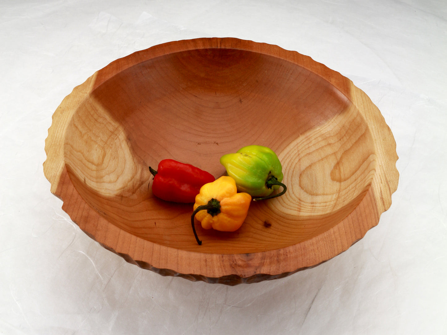 Cherry wood bowl chiseled exterior | Salad bowl | Fruits bowl | Home deco ornament Active