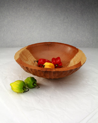 Cherry wood bowl chiseled exterior | Salad bowl | Fruits bowl | Home deco ornament Active