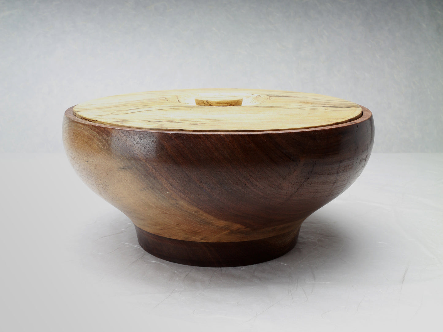 Container | Cooky Jar | Trinket box | Walnut bowl with spalted maple lit | 8.5"Dx3.5"H