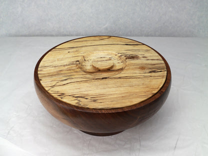 Container | Cooky Jar | Trinket box | Walnut bowl with spalted maple lit | 8.5"Dx3.5"H