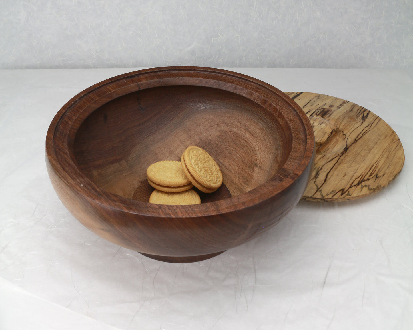 Container | Cooky Jar | Trinket box | Walnut bowl with spalted maple lit | 8.5"Dx3.5"H