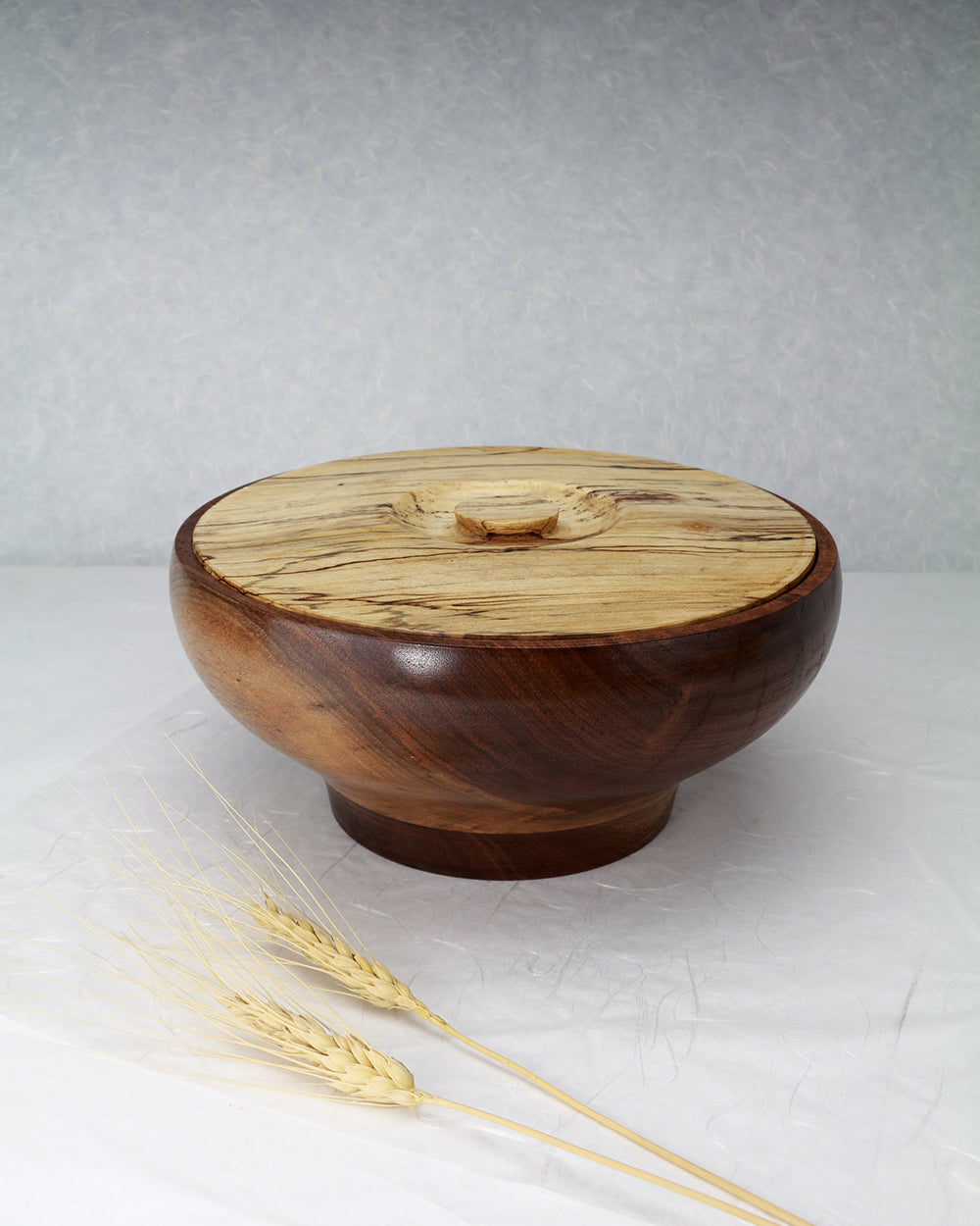 Container | Cooky Jar | Trinket box | Walnut bowl with spalted maple lit | 8.5"Dx3.5"H