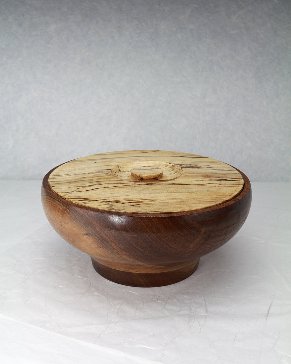 Container | Cooky Jar | Trinket box | Walnut bowl with spalted maple lit | 8.5"Dx3.5"H