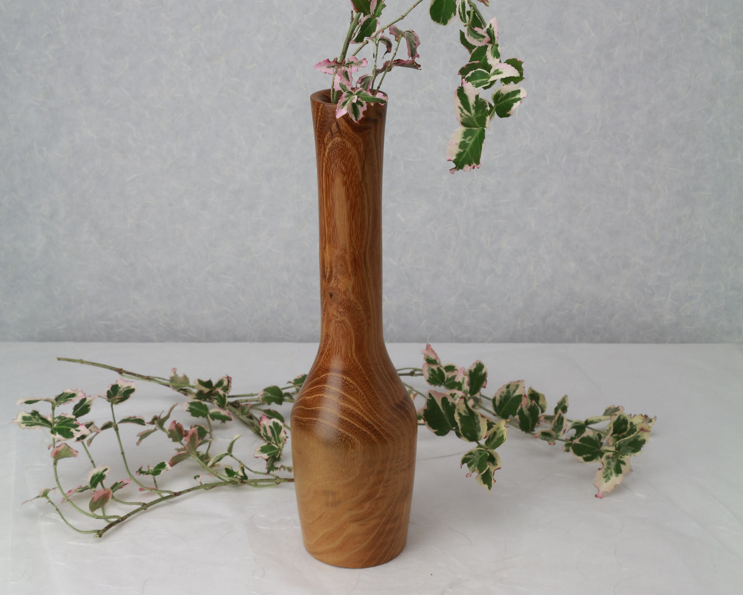 Long Neck Bottle Vase | Black Locust | 3"x 11" | Single Flower Arrangement | Ichirinzashi