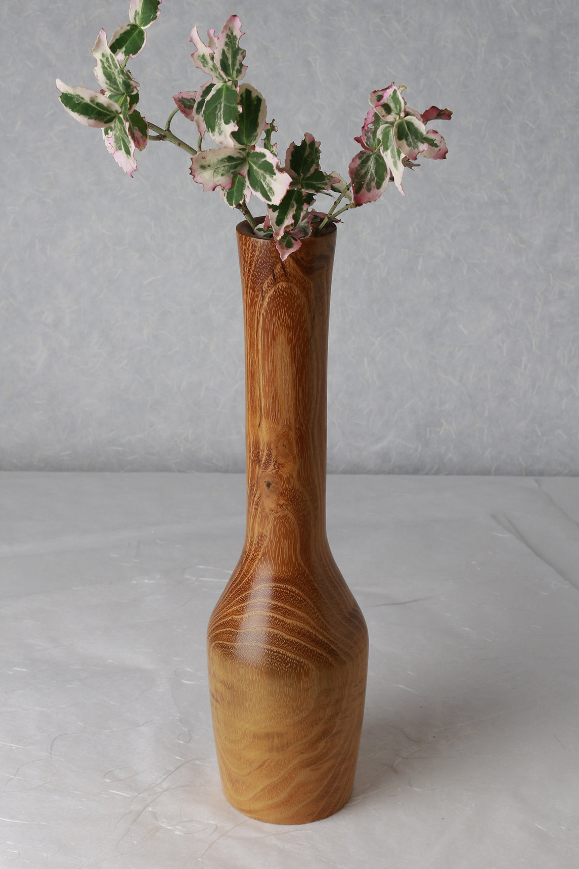 Long Neck Bottle Vase | Black Locust | 3"x 11" | Single Flower Arrangement | Ichirinzashi