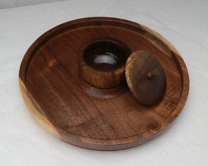 Walnut Plate with Condiment Cup