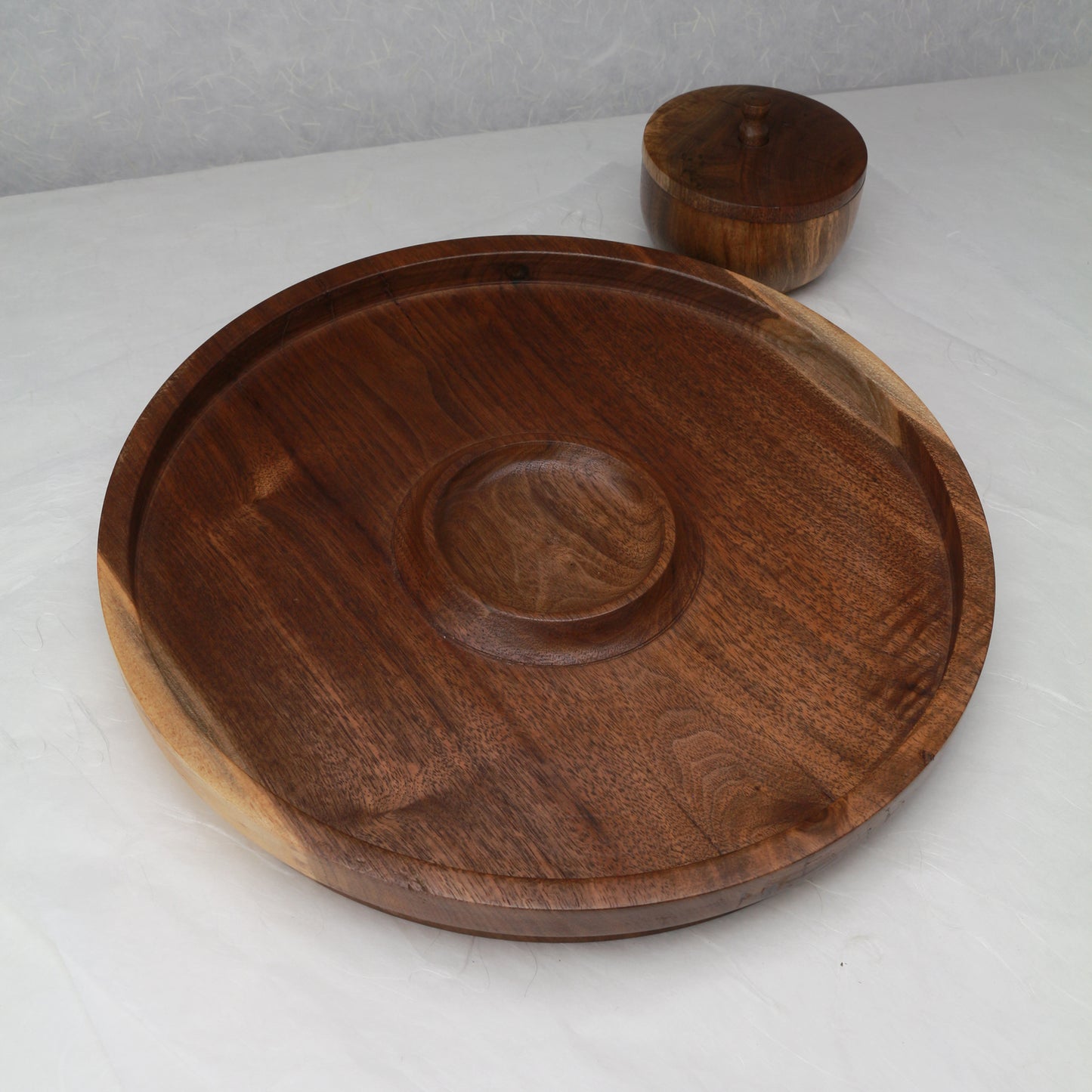 Walnut Plate with Condiment Cup