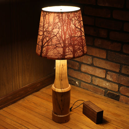 Handcrafted Table Lamp | Spalted Maple Hand Turned Lamp Base | Rustic Cabin Lamp | DC12V Battery Operation | Original Shade Collection