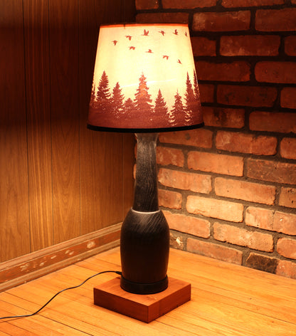 Handcrafted Table Lamp | Rustic Style Cabin Lamp | Oak Wood Turned Lamp Base | DC12V Battery Operation | Original Shade Collection