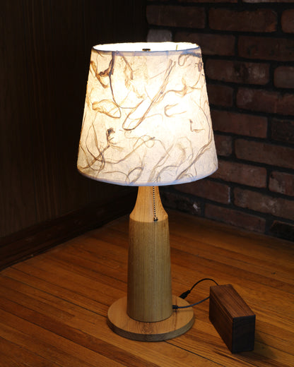 Handcrafted Table Lamp | Wood Turned Locust Lamp Base | Rustic Style Cabin Lamp | DC12V Battery Operation | Original Shade Collection