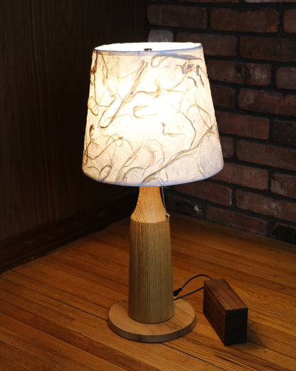 Handcrafted Table Lamp | Wood Turned Locust Lamp Base | Rustic Style Cabin Lamp | DC12V Battery Operation | Original Shade Collection