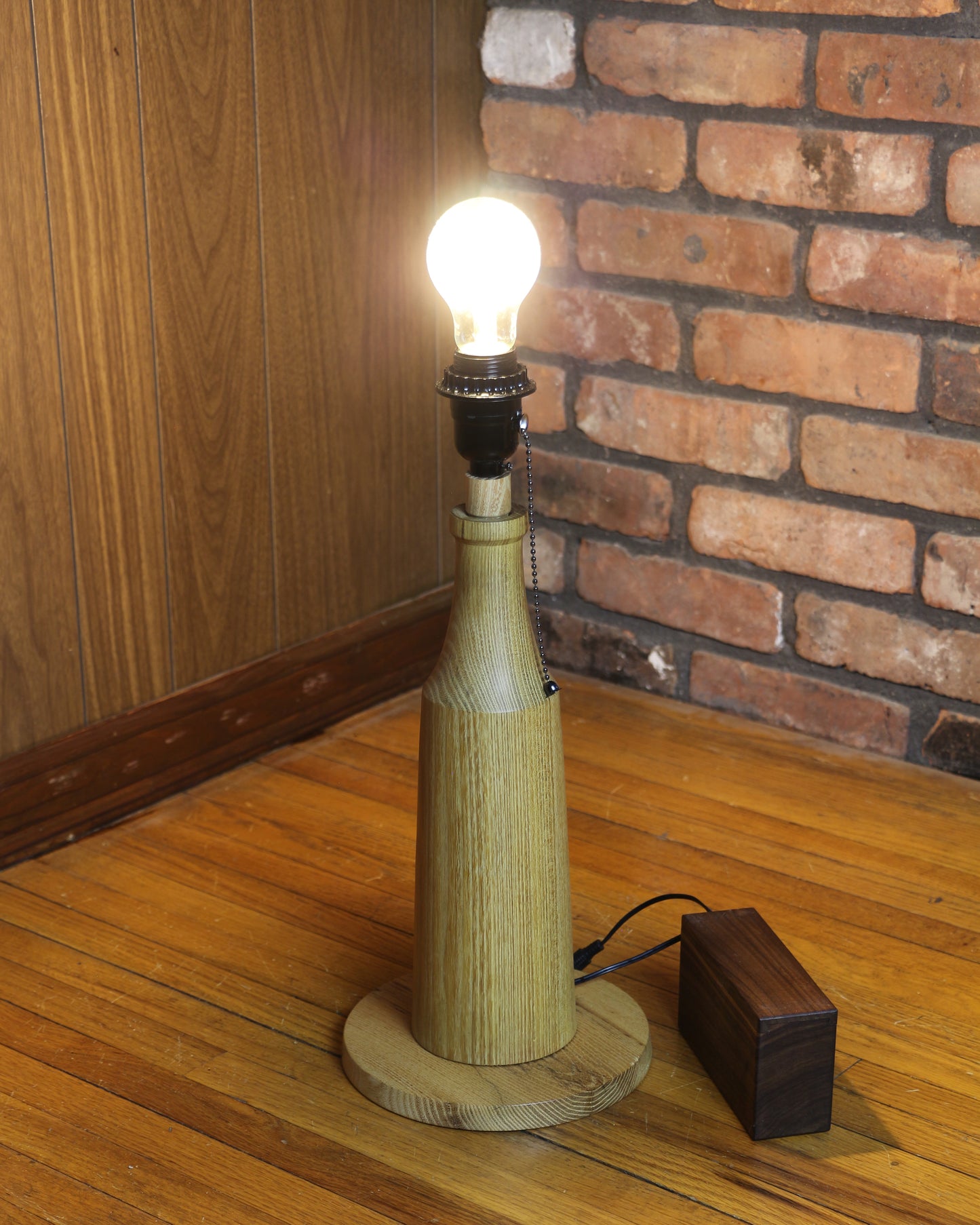 Handcrafted Table Lamp | Wood Turned Locust Lamp Base | Rustic Style Cabin Lamp | DC12V Battery Operation | Original Shade Collection