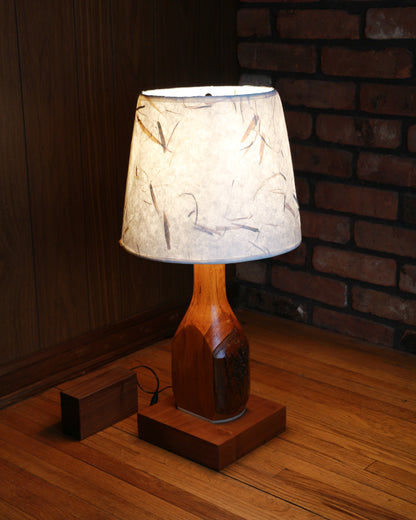 Handcrafted Table Lamp | Wood Turned Lamp Base | Rustic Style Cabin Lamp | DC12V Battery Operation | Original Shade Collection