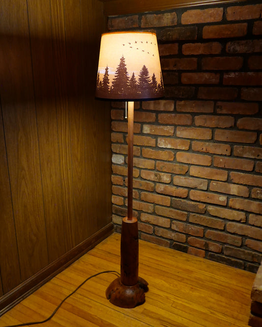 Handcrafted Floor Lamp | Rustic Style Lamp | Cherry Burl Turned Lamp Base | Original Shade Collection