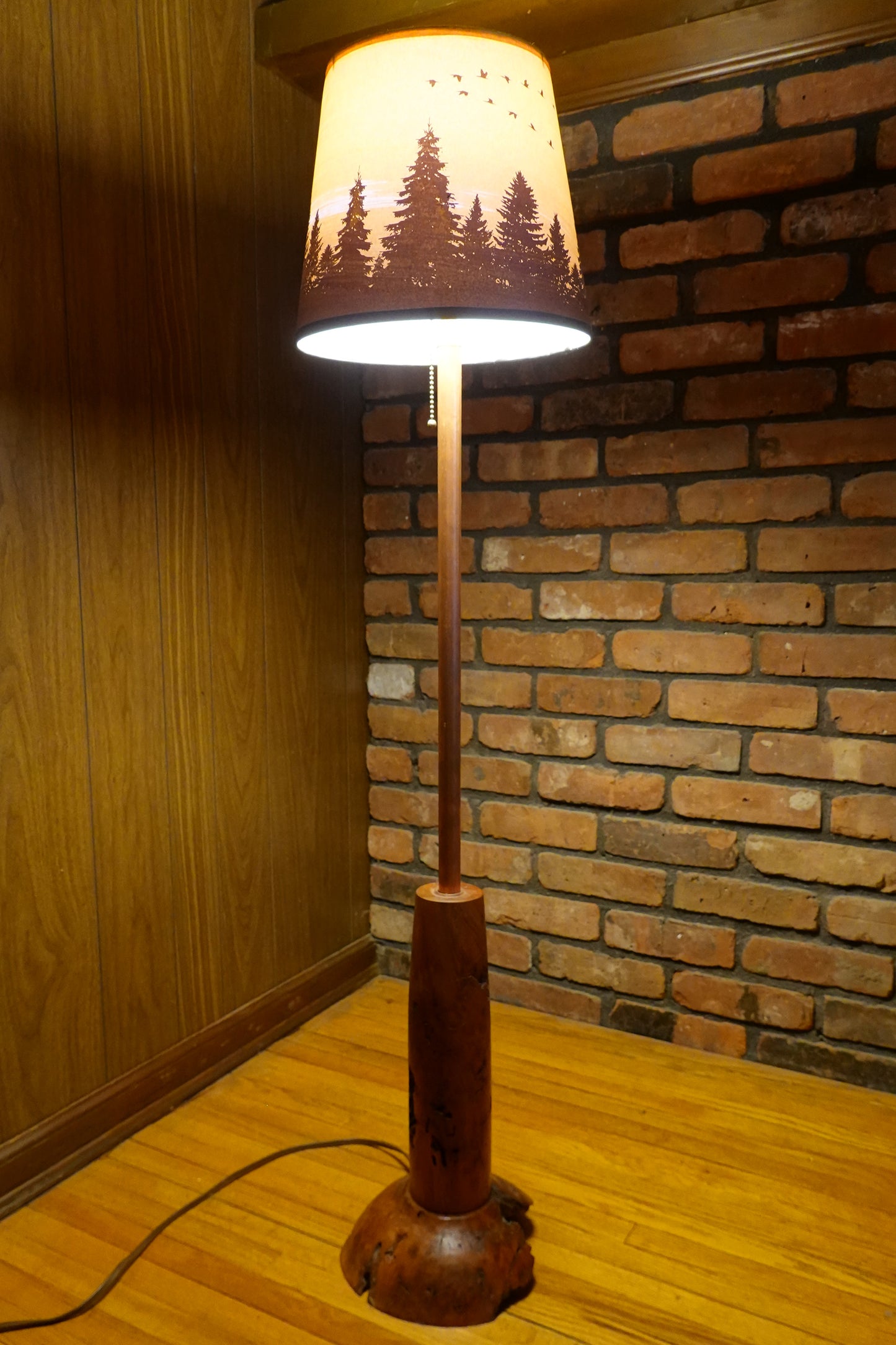 Handcrafted Floor Lamp | Rustic Style Lamp | Cherry Burl Turned Lamp Base | Original Shade Collection