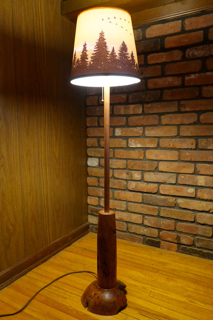 Handcrafted Floor Lamp | Rustic Style Lamp | Cherry Burl Turned Lamp Base | Original Shade Collection