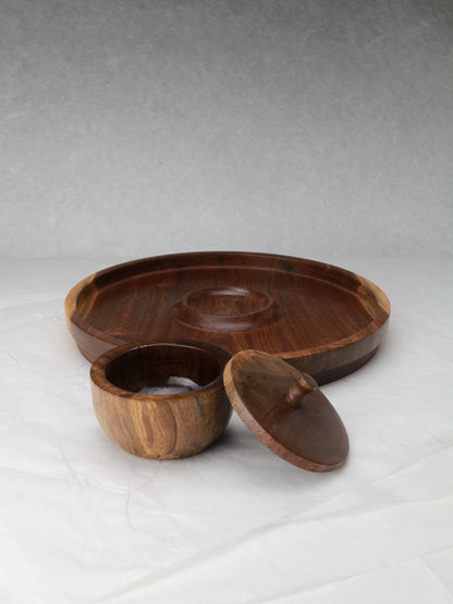 Walnut Plate with Condiment Cup