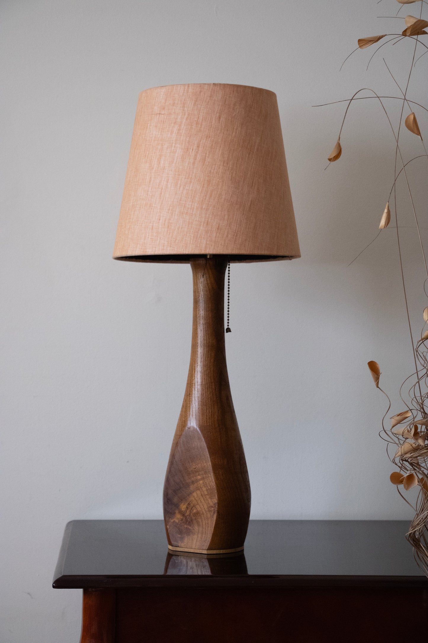 Handcrafted Table Lamp | Mulberry Wood Hand Turned Lamp Base | Rustic Cabin Lamp | DC12V Battery Enbedded | Original Handmade Art Shade
