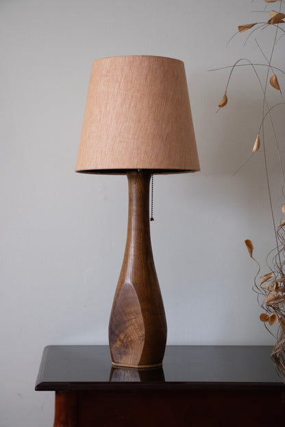 Handcrafted Table Lamp | Mulberry Wood Hand Turned Lamp Base | Rustic Cabin Lamp | DC12V Battery Enbedded | Original Handmade Art Shade
