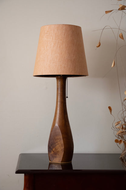 Handcrafted Table Lamp | Mulberry Wood Hand Turned Lamp Base | Rustic Cabin Lamp | DC12V Battery Enbedded | Original Handmade Art Shade