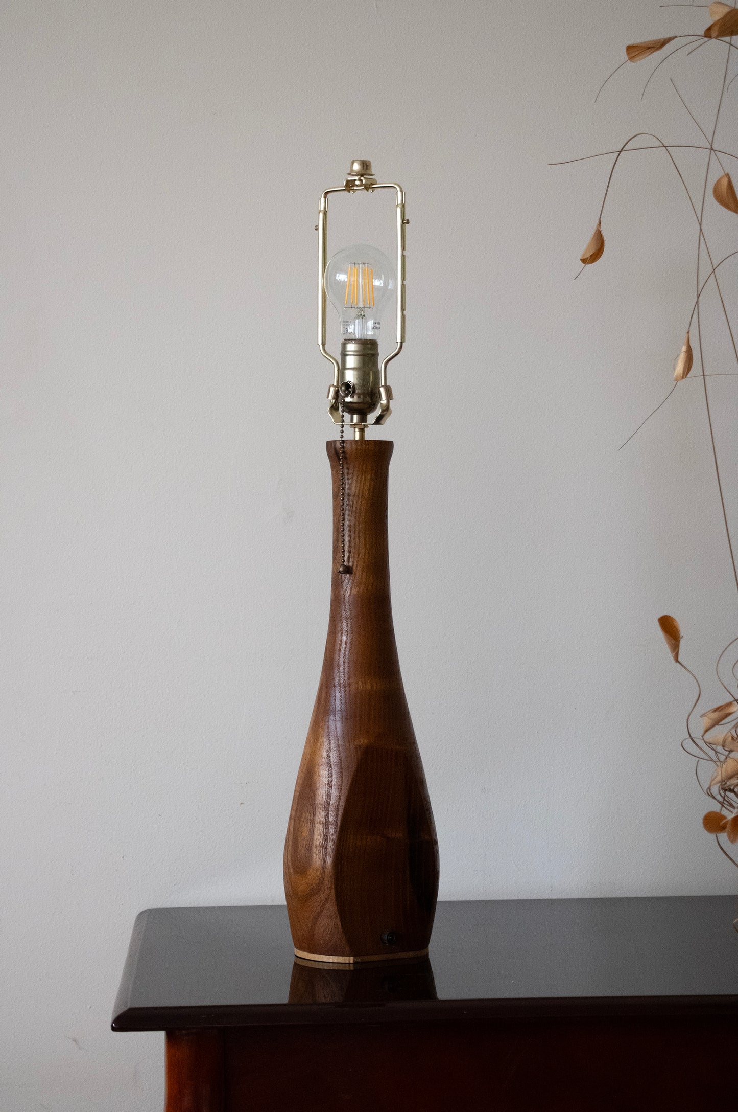 Handcrafted Table Lamp | Mulberry Wood Hand Turned Lamp Base | Rustic Cabin Lamp | DC12V Battery Enbedded | Original Handmade Art Shade