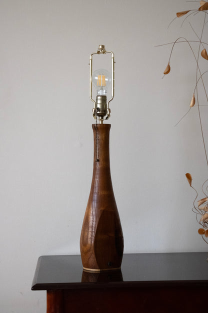 Handcrafted Table Lamp | Mulberry Wood Hand Turned Lamp Base | Rustic Cabin Lamp | DC12V Battery Enbedded | Original Handmade Art Shade