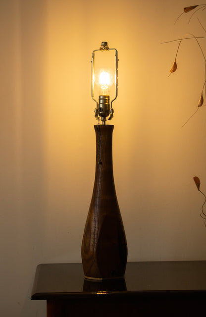 Handcrafted Table Lamp | Mulberry Wood Hand Turned Lamp Base | Rustic Cabin Lamp | DC12V Battery Enbedded | Original Handmade Art Shade