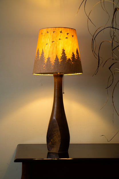 Handcrafted Table Lamp | Mulberry Wood Hand Turned Lamp Base | Rustic Cabin Lamp | DC12V Battery Enbedded | Original Handmade Art Shade