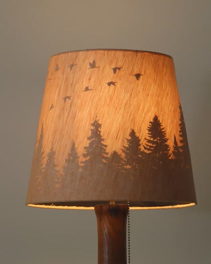Handcrafted Table Lamp | Mulberry Wood Hand Turned Lamp Base | Rustic Cabin Lamp | DC12V Battery Enbedded | Original Handmade Art Shade