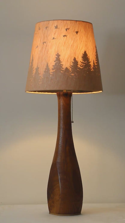 Handcrafted Table Lamp | Mulberry Wood Hand Turned Lamp Base | Rustic Cabin Lamp | DC12V Battery Enbedded | Original Handmade Art Shade