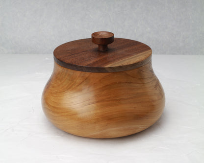 Cherry Jar with walnut lid | organic shape | 7" diam.x 5.5" hight | Confectionary Container