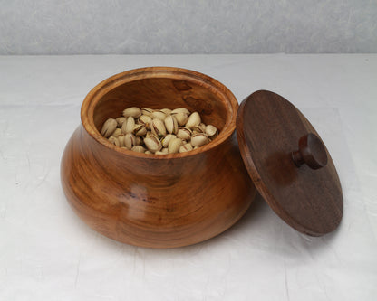 Cherry Jar with walnut lid | organic shape | 7" diam.x 5.5" hight | Confectionary Container