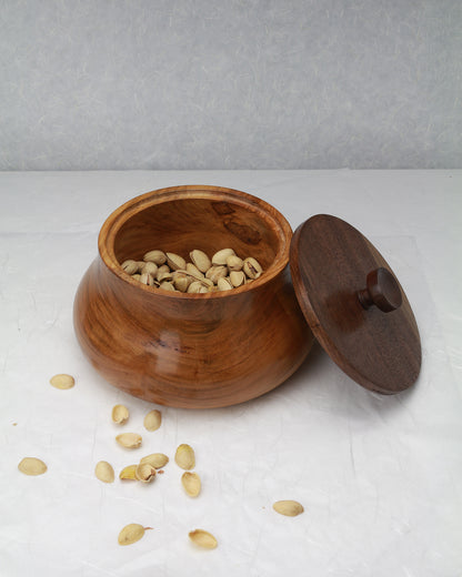 Cherry Jar with walnut lid | organic shape | 7" diam.x 5.5" hight | Confectionary Container