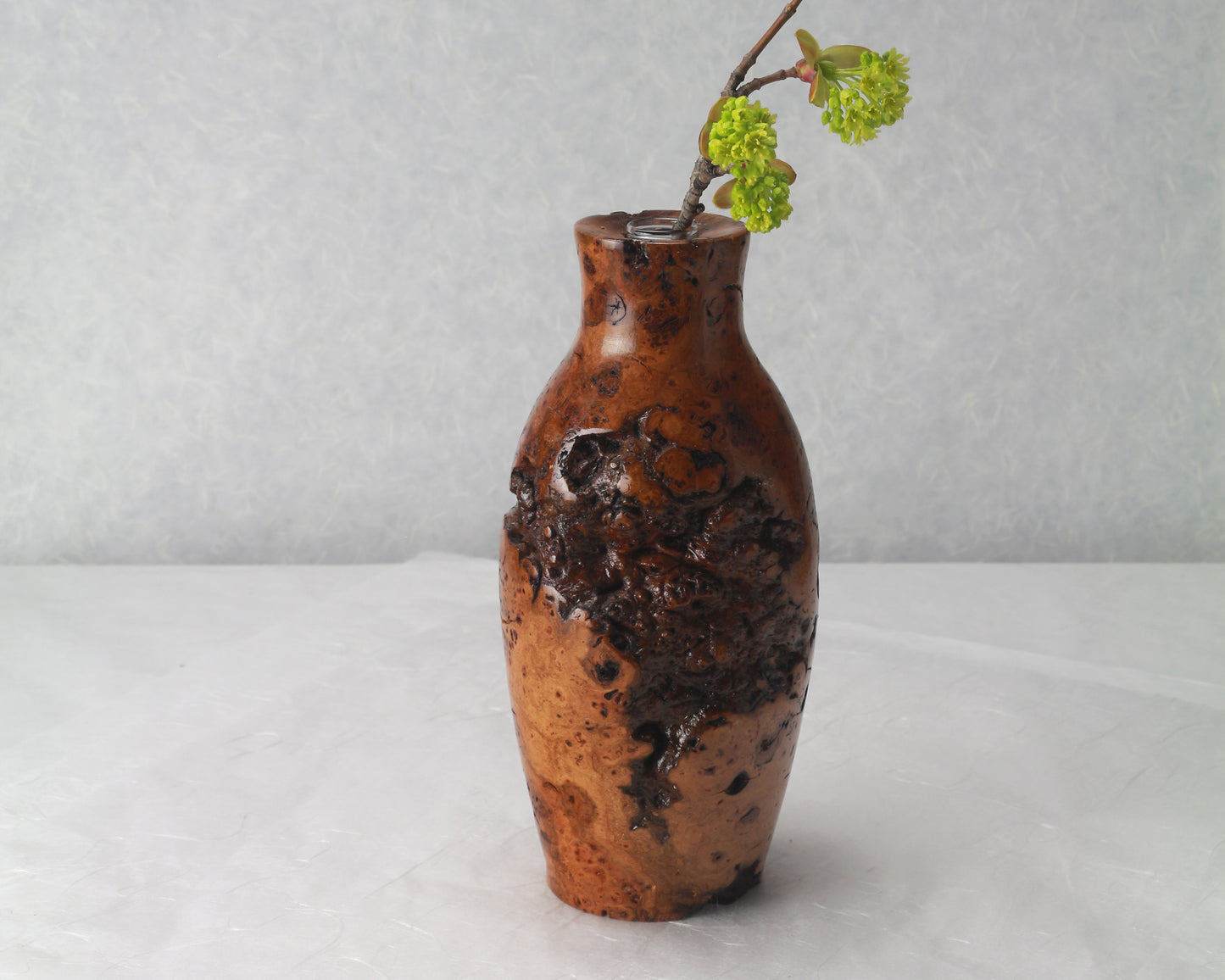 Cherry Burl |  Ichirinsashi | Single flower Arrangement | 3.5x8 | Tung oil finish