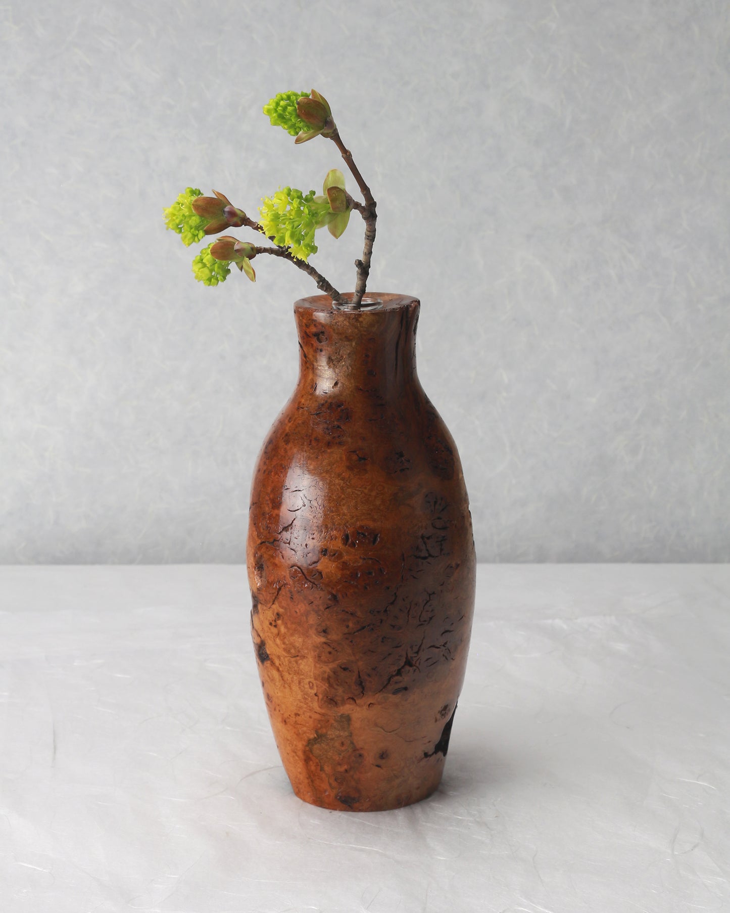 Cherry Burl |  Ichirinsashi | Single flower Arrangement | 3.5x8 | Tung oil finish