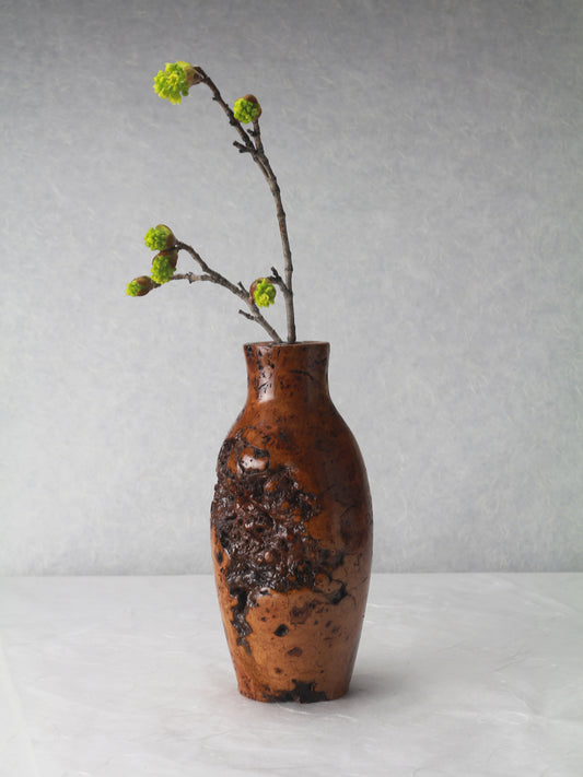 Cherry Burl |  Ichirinsashi | Single flower Arrangement | 3.5x8 | Tung oil finish